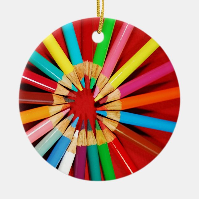 Colorful pencil crayon christmas ornament (Front)