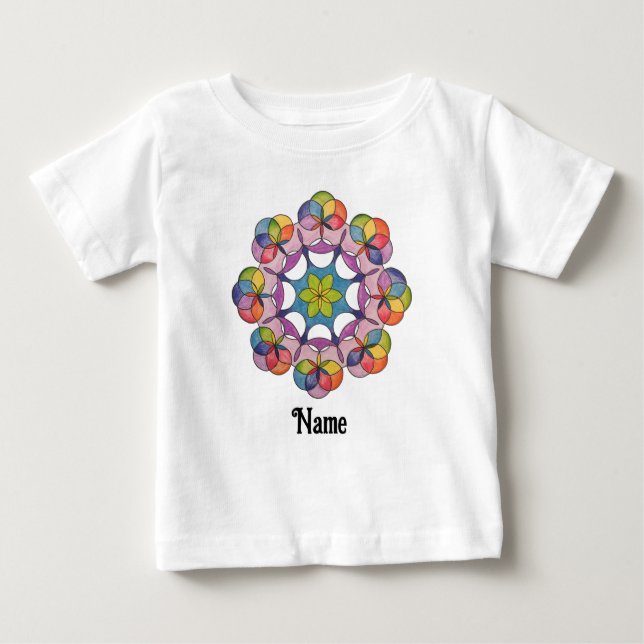 Colorful Pencil Drawn Geometric Mandala Customized Baby T-Shirt (Front)