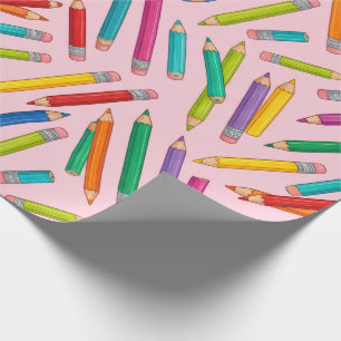 Colorful Pencil Pattern on Pink Background Wrapping Paper