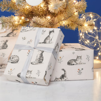 Colorful Pencil Sketch Cats Wrapping Paper