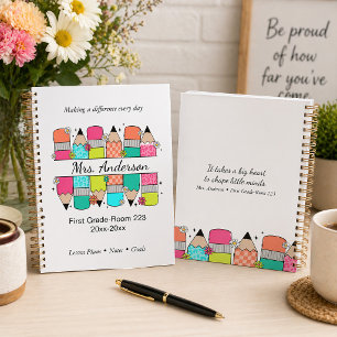 Colorful Pencil Teacher Name Classroom Planner