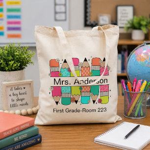 Colorful Pencil Teacher Name Classroom Tote Bag