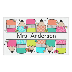 Colorful Pencil Teacher Name Magnetic Tag