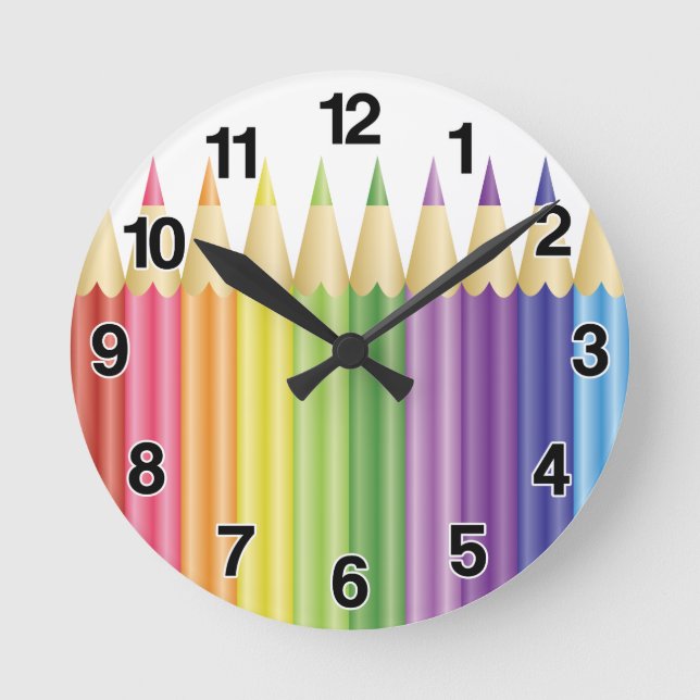 Colorful Pencils In A Row Round Clock (Front)