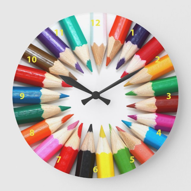 Colorful Pencils Large Clock (Front)