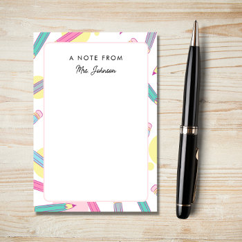 Colorful Pencils Pattern A Note From Teacher Cute by LovelyVibeZ at Zazzle