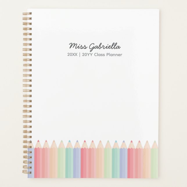 Colorful Pencils Personalized Teacher Year Planner (Front)