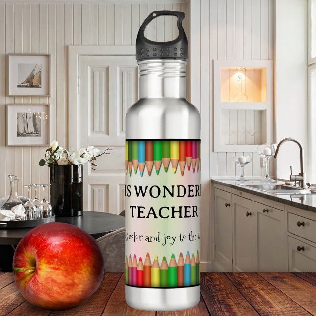 Colorful Pencils Teacher Appreciation Water Bottle (Water bottle featuring colorful pencils and your own custom texts. A beautiful gift for a teacher)