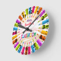Colorful Pencils Teacher's Classroom Round Clock | Zazzle
