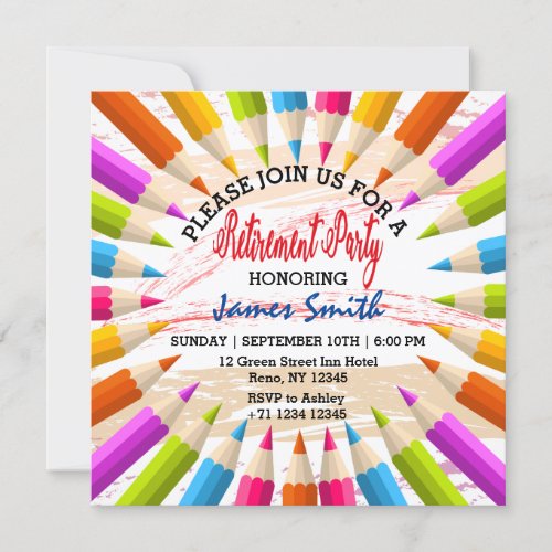 Colorful Pencils Teachers Retirement Party Invitation