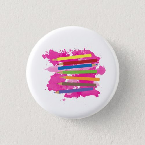 Colorful Pencils Watercolor Background Design Button