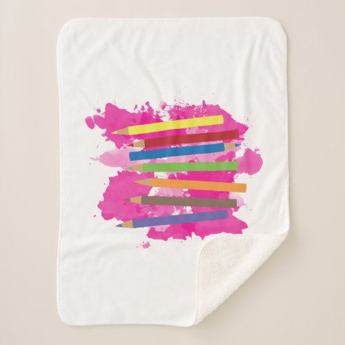 Colorful Pencils Watercolor Background Design Sherpa Blanket