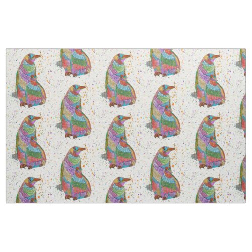 Colorful Penguin and Baby Chick Fabric