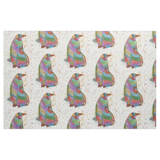 Colorful Penguin and Baby Chick Fabric