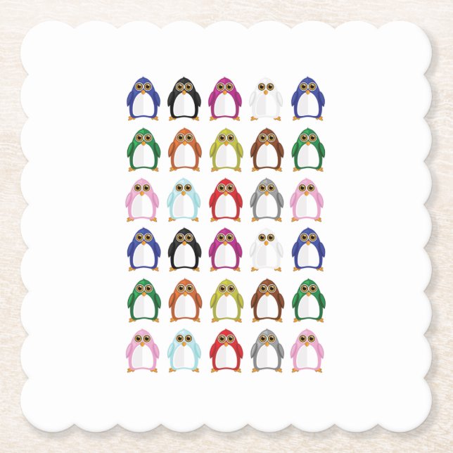 Colorful Penguin Pattern Cute Kawaii Fun Table Paper Coaster (Front)