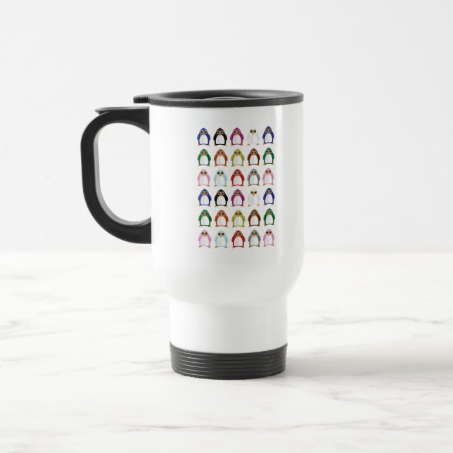 Colorful Penguin Pattern – Cute Rainbow Animal Travel Mug (Left)