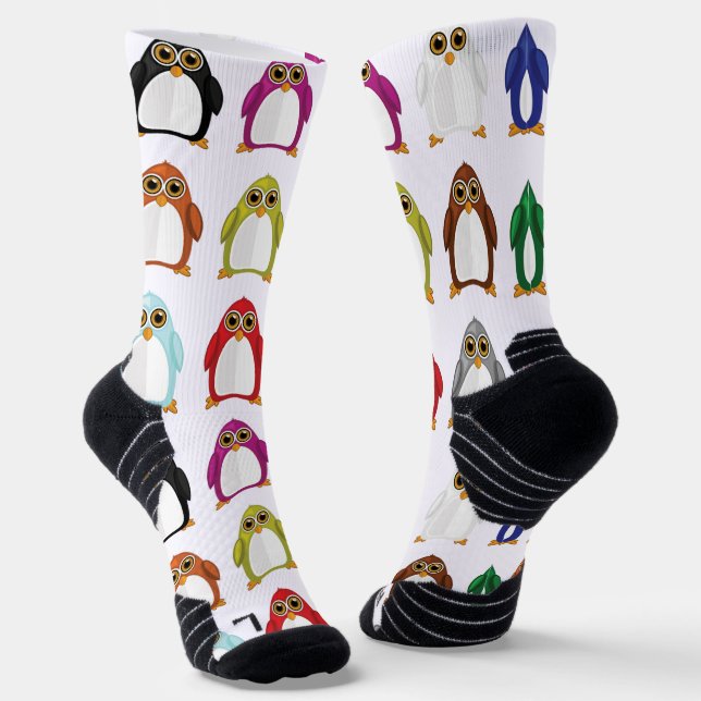Colorful Penguin Pattern – Fun Rainbow Animal Spor Socks (Angled)