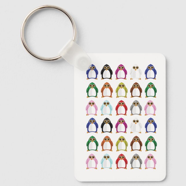 Colorful Penguin Pattern Fun Whimsical Cute Animal Keychain (Front)