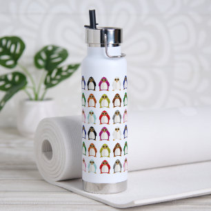 Colorful Penguin Pattern Fun Whimsical Cute Animal Water Bottle