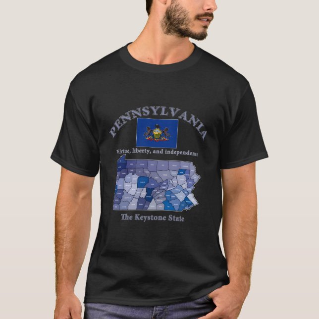 Colorful Pennsylvania County Map Flag Motto Nickna T-Shirt (Front)
