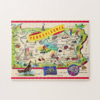 Colorful Pennsylvania Postcard Map