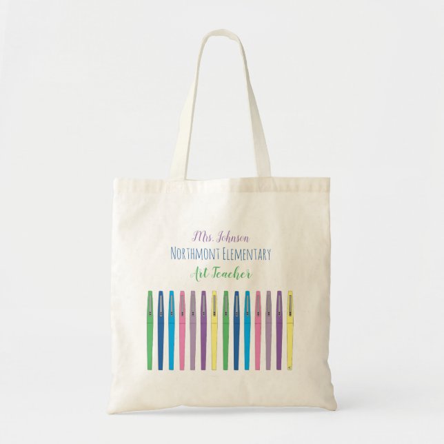 Colorful Pens Art Teacher Tote Bag (Front)