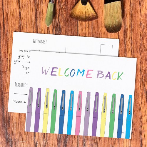 Colorful Pens Welcome Back to School Postcard