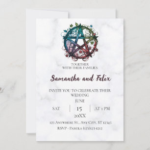 Colorful Pentacle Celestial Magick Marble Wedding Invitation