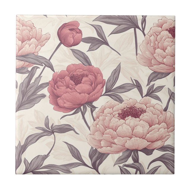 Colorful  Peonies Ceramic Tiles  For Durable Floor (Front)