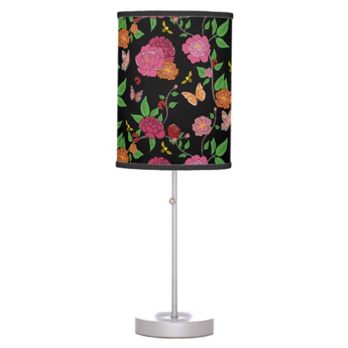 Colorful PeonyButterflyBeeLady BugWildflower Table Lamp