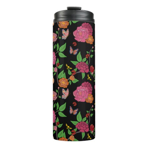 Colorful PeonyButterflyBeeLady BugWildflower Thermal Tumbler