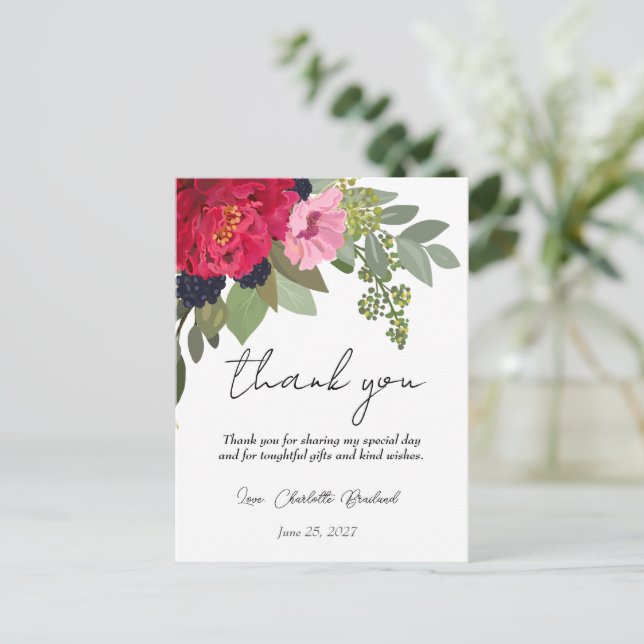 Colorful Peony Floral Bridal Shower Thank You Postcard (Standing Front)