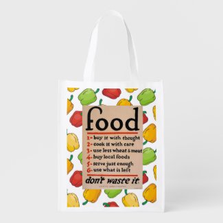 Colorful Peppers and Vintage WPA Food Poster Grocery Bag