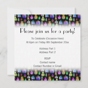 Colorful Perfume Bottles Pattern. Invitation