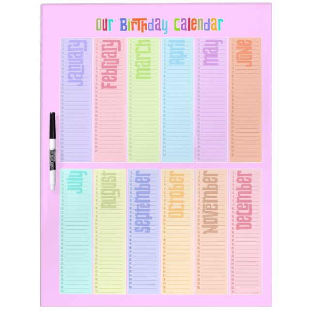 Colorful Perpetual Birthday Calendar Dry-Erase Board (Front)