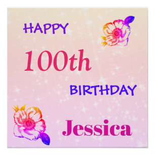 Colorful personalised Happy 100th Birthday Poster