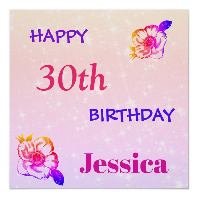 Colorful personalised Happy 30th Birthday Poster (Front)