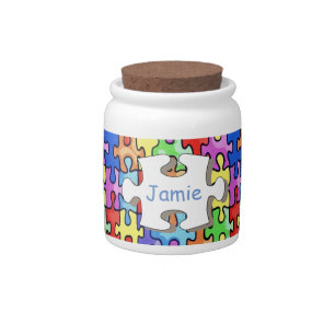 Colorful Personalised Jigsaw Piece Pattern Candy Jar