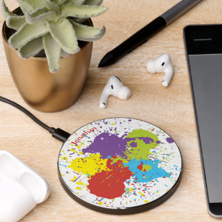 Colorful Personalizable Abstract Paint Splash Wireless Charger
