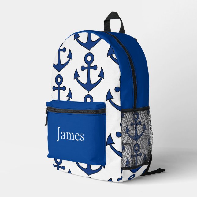 Colorful personalized backpack, blue anchors printed backpack (Back Corner Right)