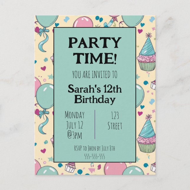 Colorful Personalized birthday invitation Postcard (Front)