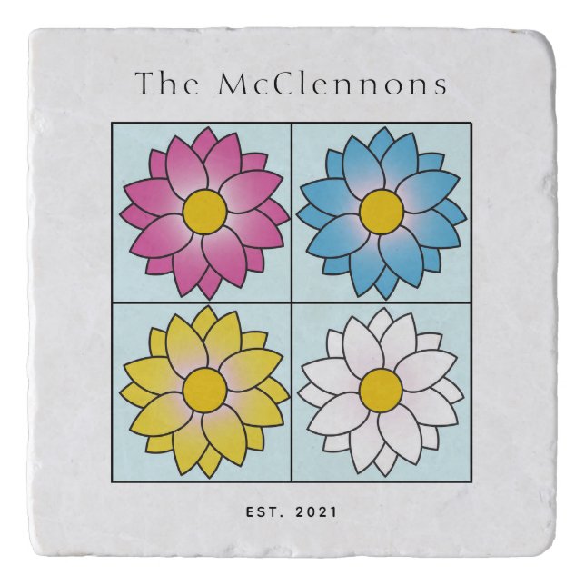 Colorful Personalized Floral  Trivet (Front)