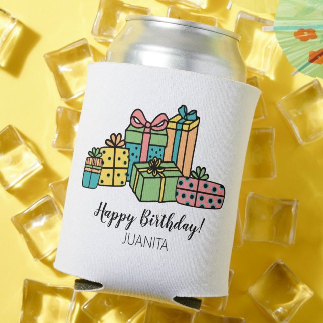 Colorful Personalized Happy Birthday Can Cooler (Modern Trendy Cute Colorful Happy Birthday Can Cooler)