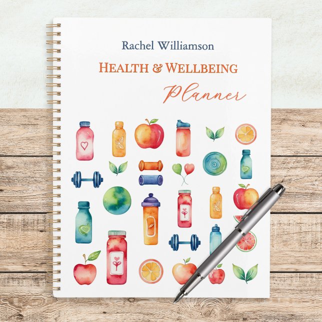 Colorful Personalized Health and Wellbeing Planner (A spiral-bound Health and Wellbeing planner, with personalized name and colorful illustrated cover)