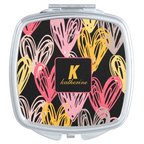 COLORFUL PERSONALIZED HEARTS PATTERN  COMPACT MIRROR