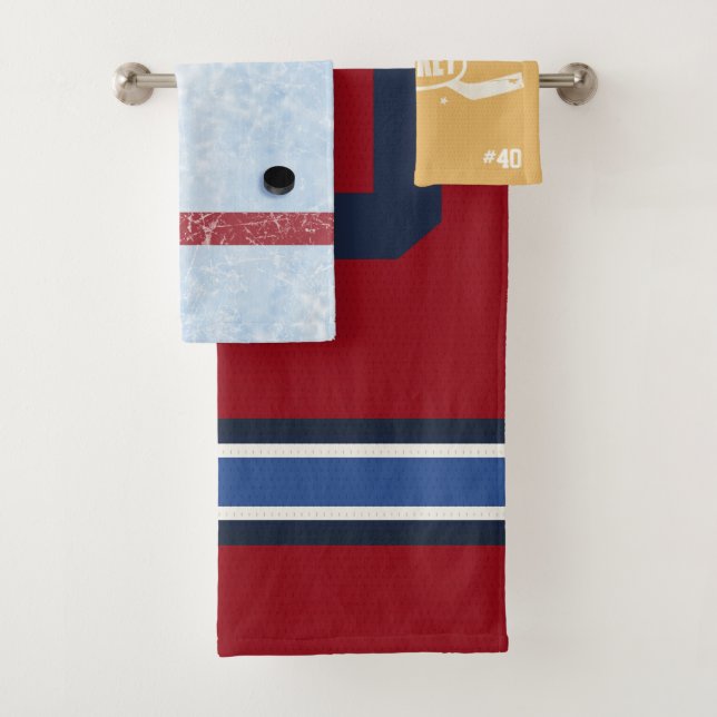 Colorful Personalized Ice Hockey Patchwork Bath Towel Set (Insitu)