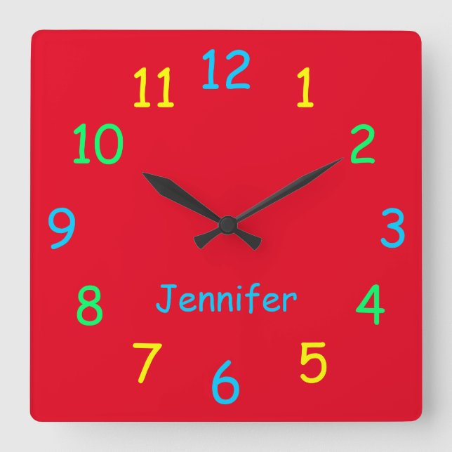 Colorful Personalized Name Cheery Red Round or  Square Wall Clock (Front)