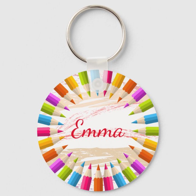 Colorful Personalized Pencils Name Keychain (Front)