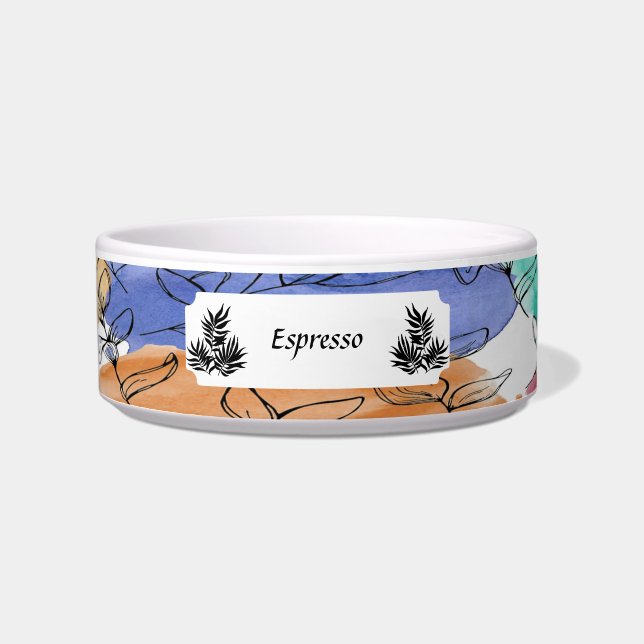 Colorful Personalized Pet Bowl with Leaves (Front)
