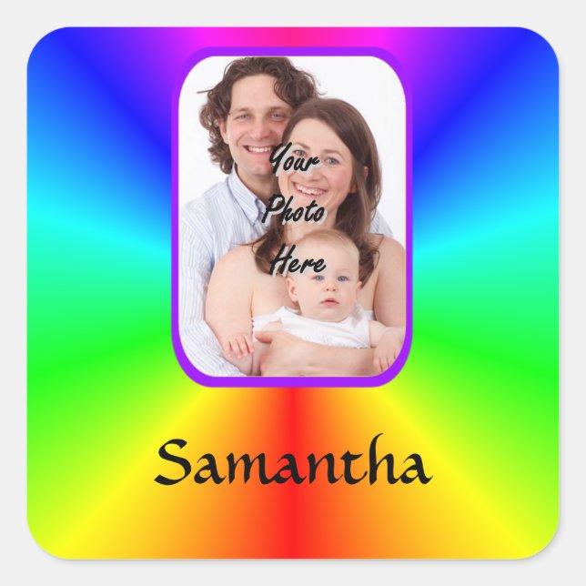 Colorful personalized photo background square sticker (Front)